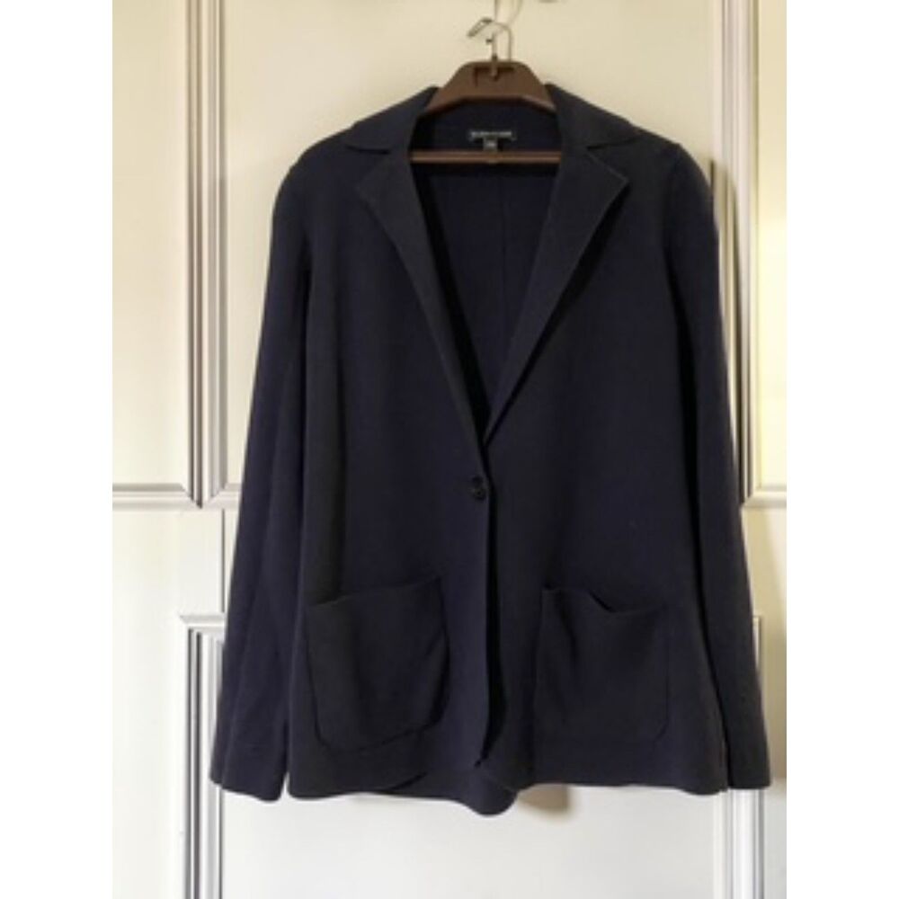 Eileen Fisher Midnight Navy 100% Merino Wool Sweater Blazer Jacket Cardigan - PS
